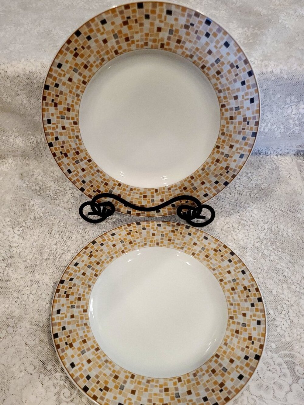 2 Cuisinart Elite Aleria Brown Mosaic 11" Dinner Plates CDPO1-S4ADB ~ Set of 2